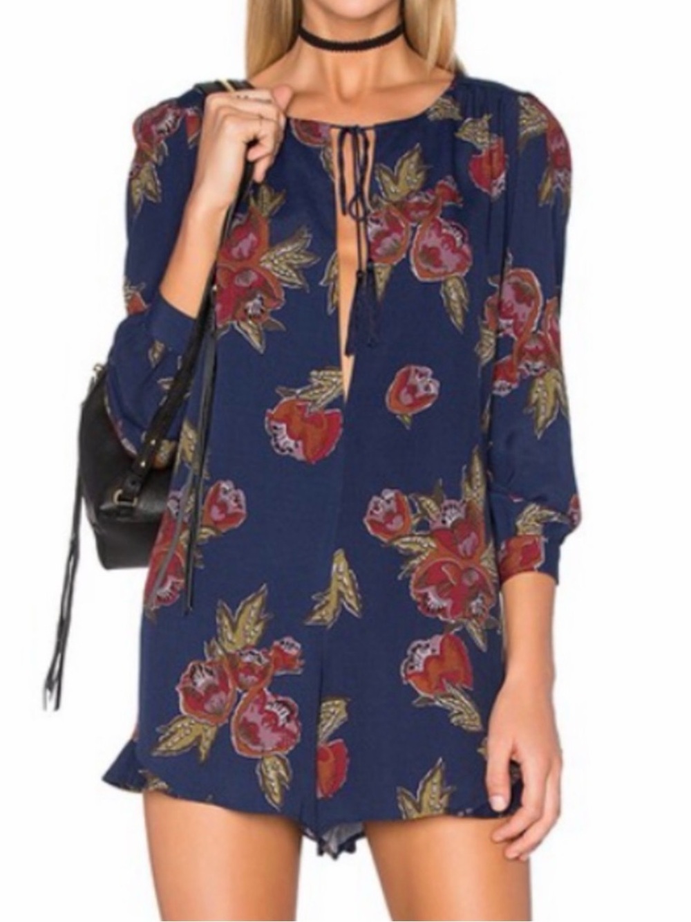 Astr Floral Navy Romper